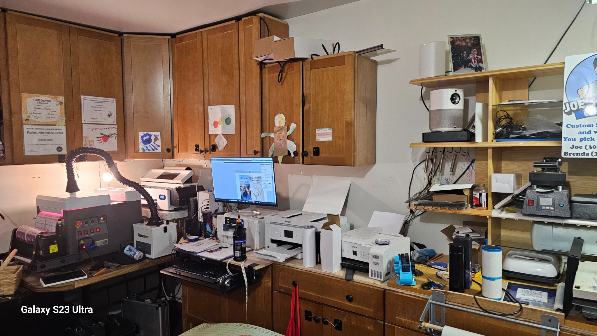 DTF and custom apparel production workspace at Joe's Unique Creations in Glenside PA